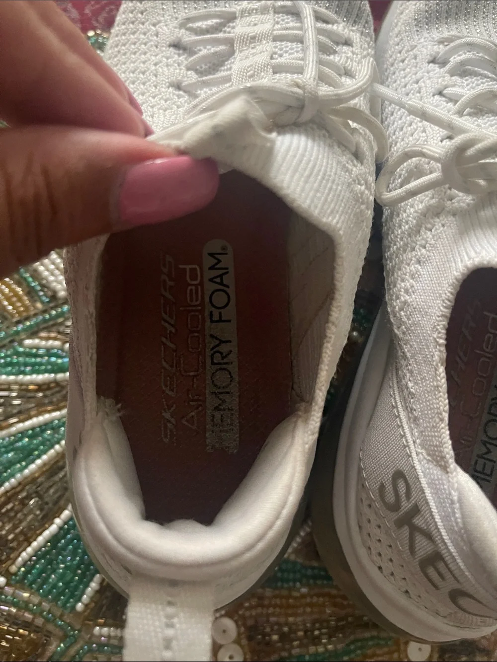 Skechers White Knit Slip-On Athletic Sneakers